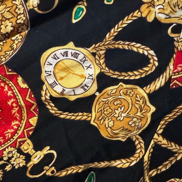 90s Baroque Black Gold Chain Clock Pattern Versace Style Print Bomber Jacket - Picture 7 of 12